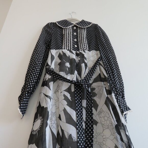 VINTAGE PANTEL 70's Prairie Peasant Cottagecore Floral Polka Dot Maxi Dress - Picture 4 of 16